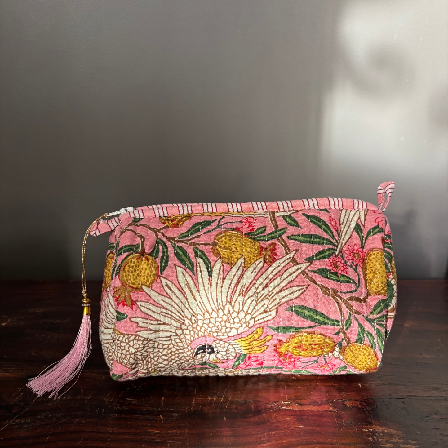 Pink Cotton Toiletry Pouch - Cranes