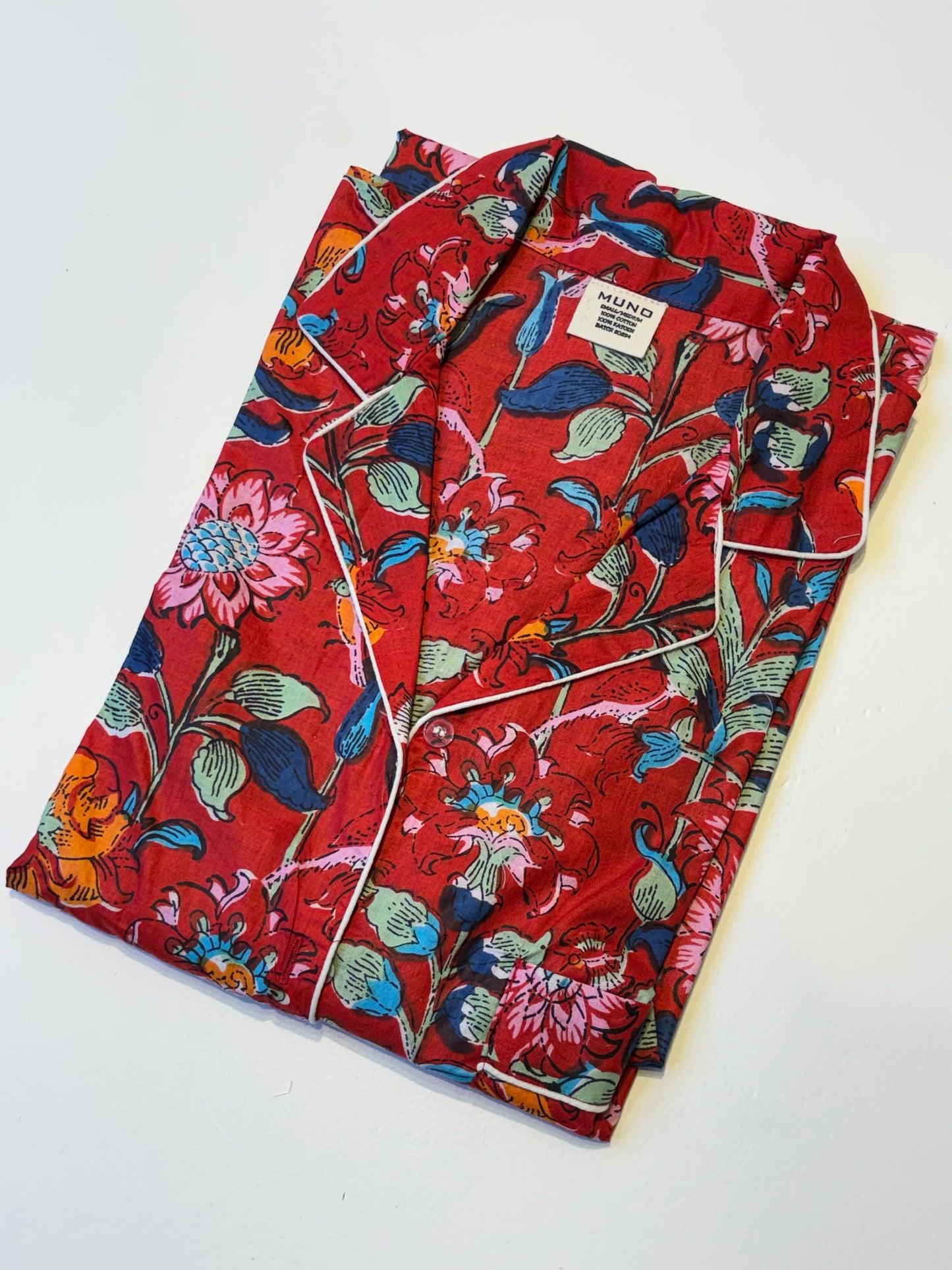 Red Flowered Indian Cotton Sleeping Dress