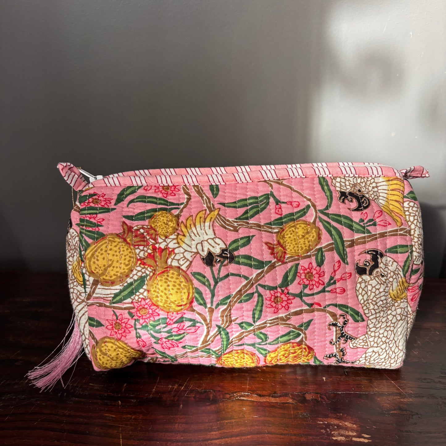 Pink Cotton Toiletry Pouch - Cranes