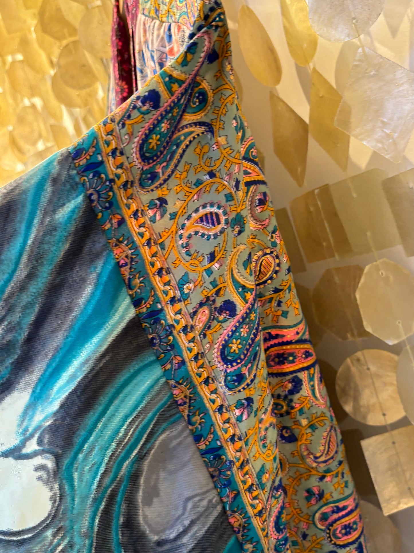 Silk Patchwork Kimono Robe – Blue Waves