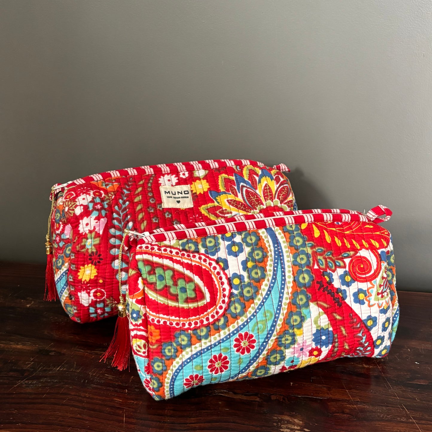 Red Cotton Toiletry Pouch - Paisley