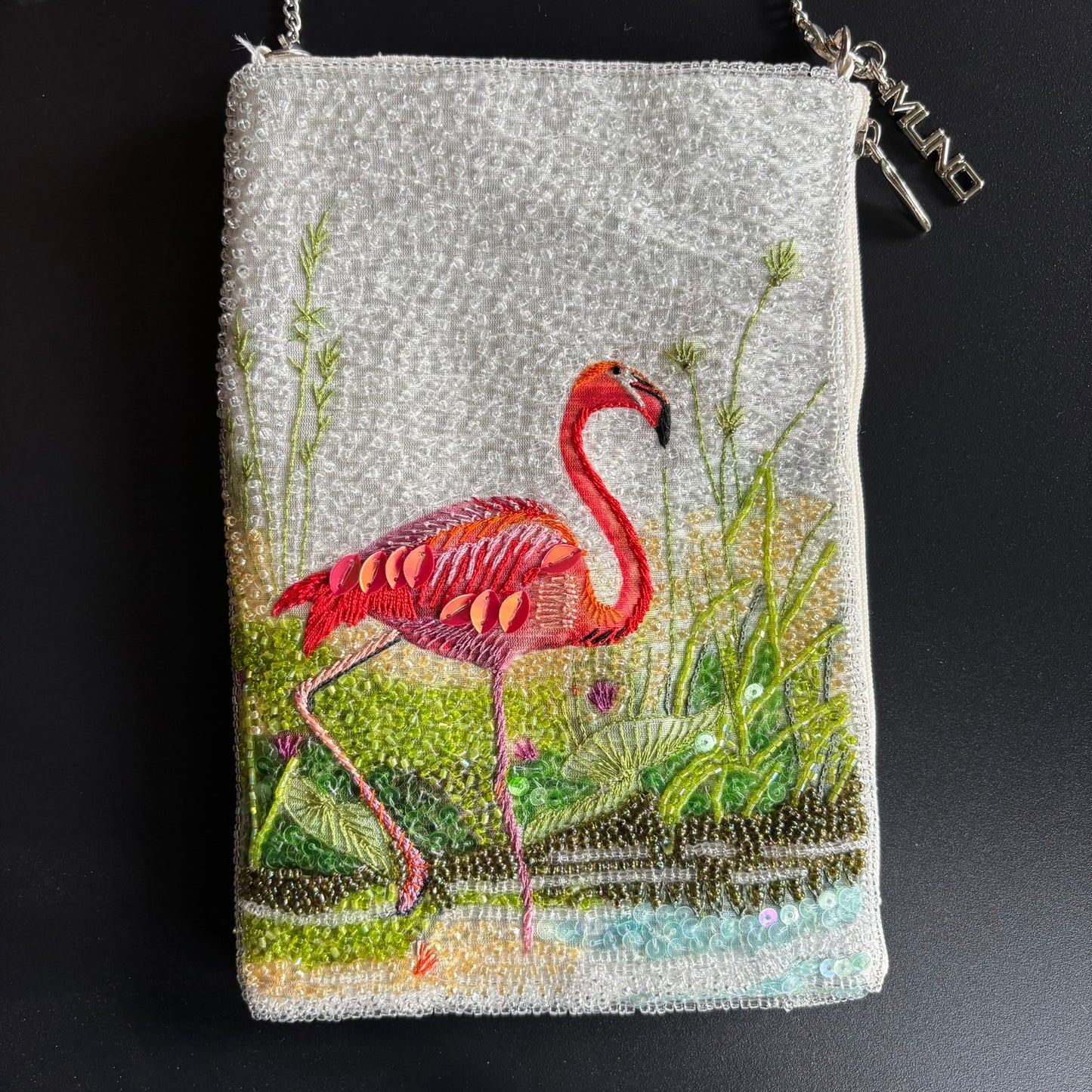 Flamingo Beaded Silk Mini Bag
