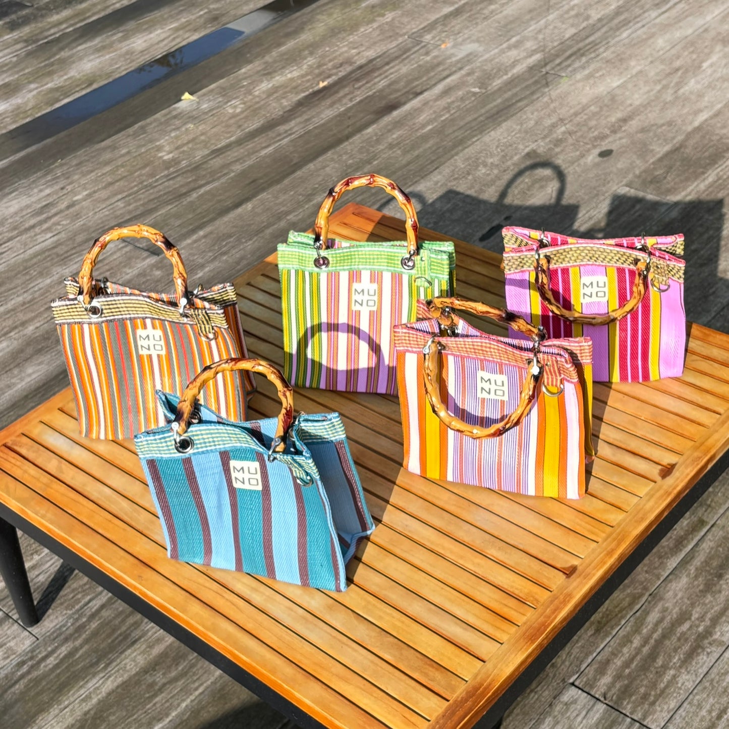 Mini Tote with Bamboo Handle - Sunset Stripe