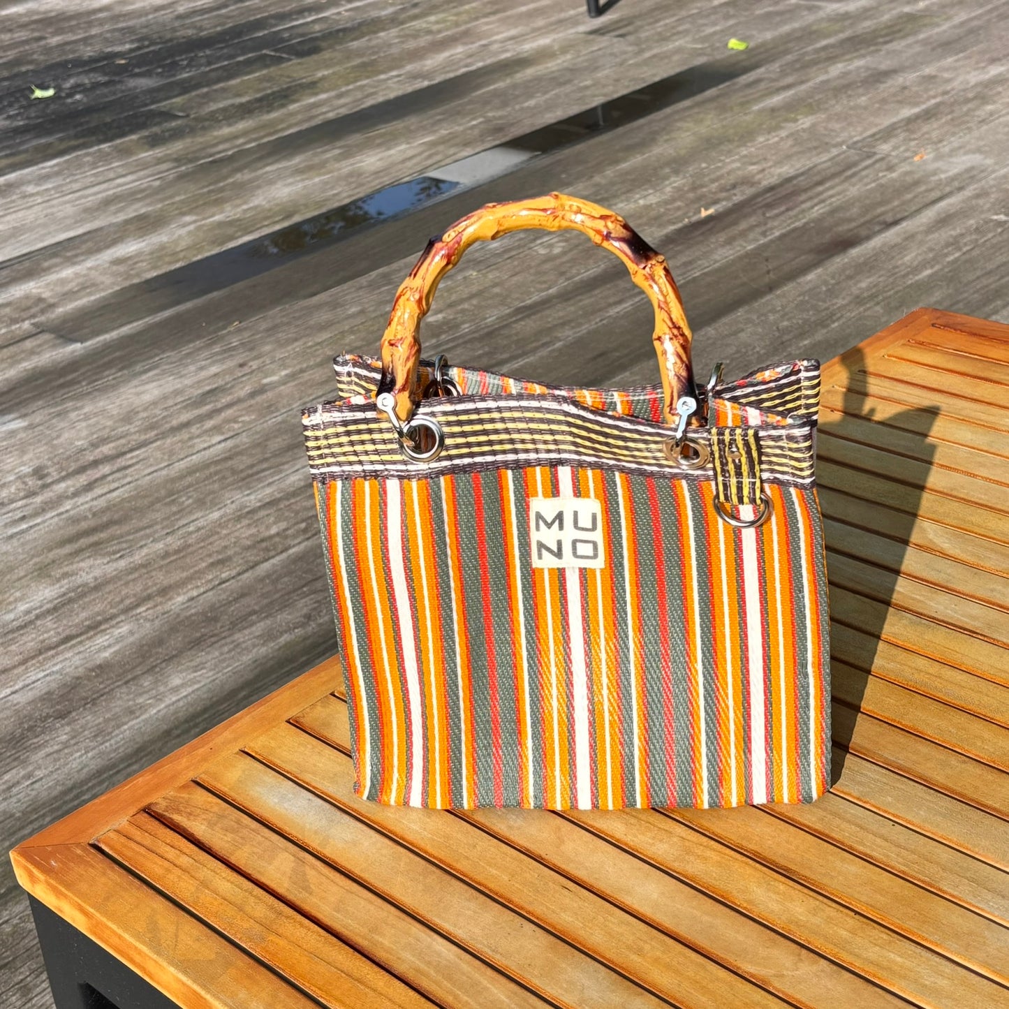 Mini Tote with Bamboo Handle - Sunset Stripe