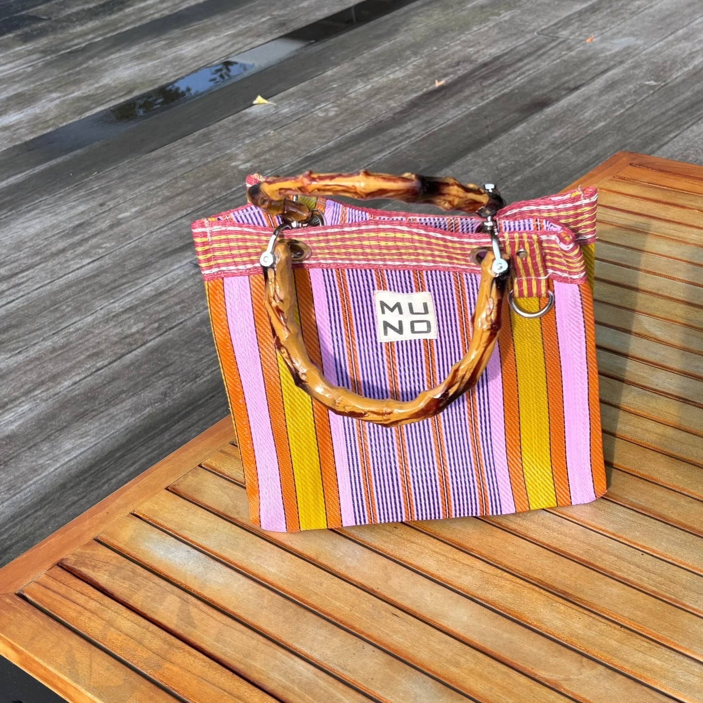 Nylon Mini Bag with Bamboo Handle - Citrus Candy