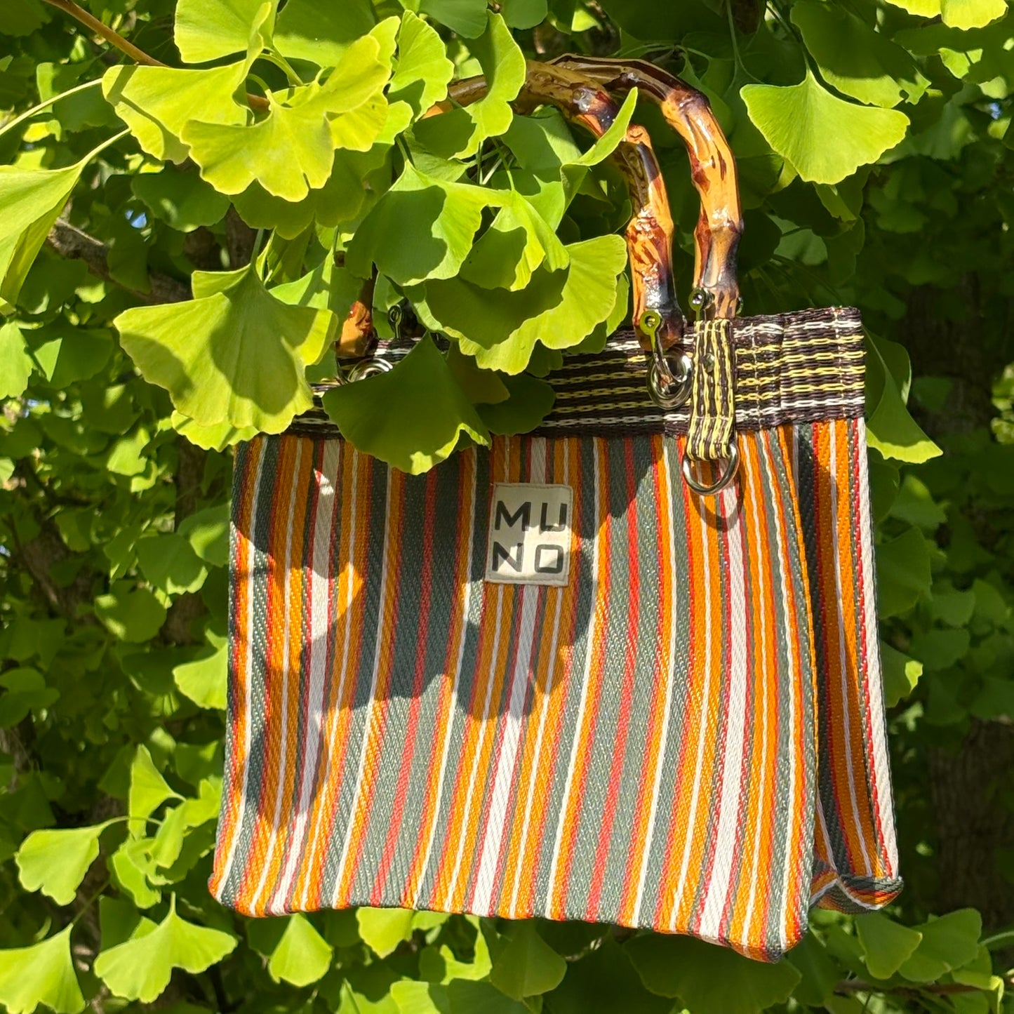 Mini Tote with Bamboo Handle - Sunset Stripe