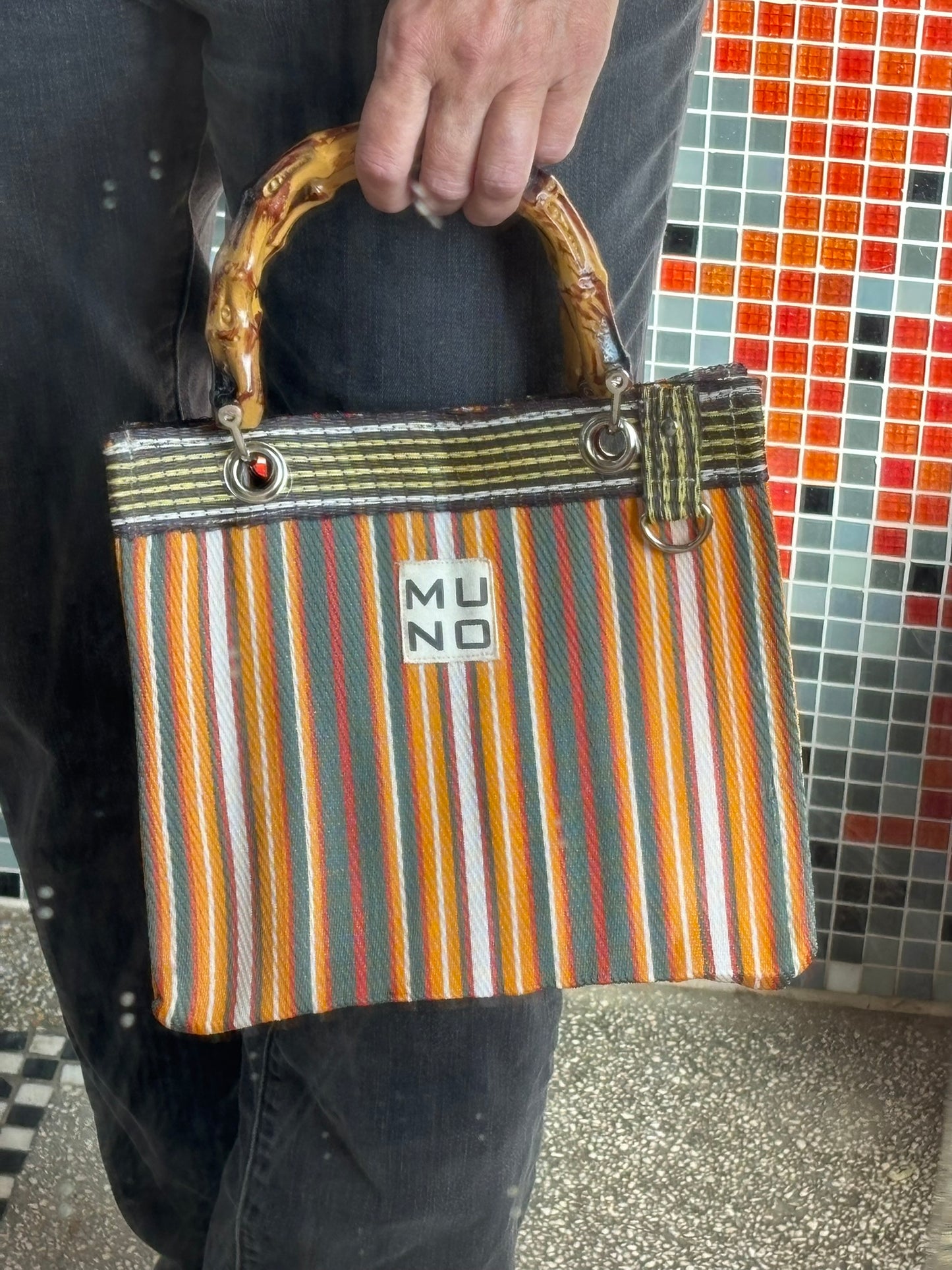 Mini Tote with Bamboo Handle - Sunset Stripe