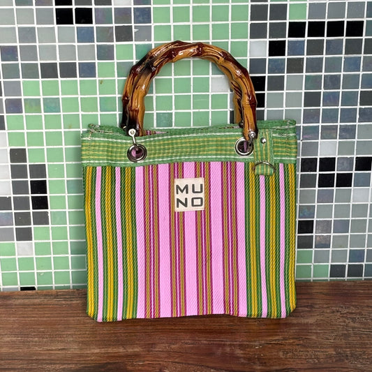 Nylon Mini Tote with Bamboo Handle - Lime Zest