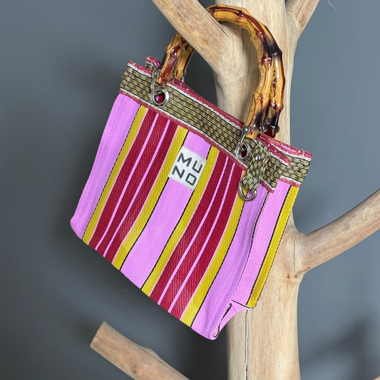 Nylon Mini Bag with Bamboo Handle - Berry Twist