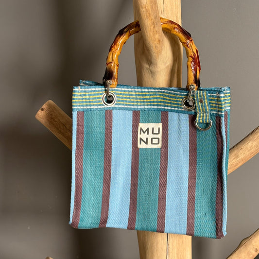 Nylon Mini Bag with Bamboo Handle - Ocean Breeze