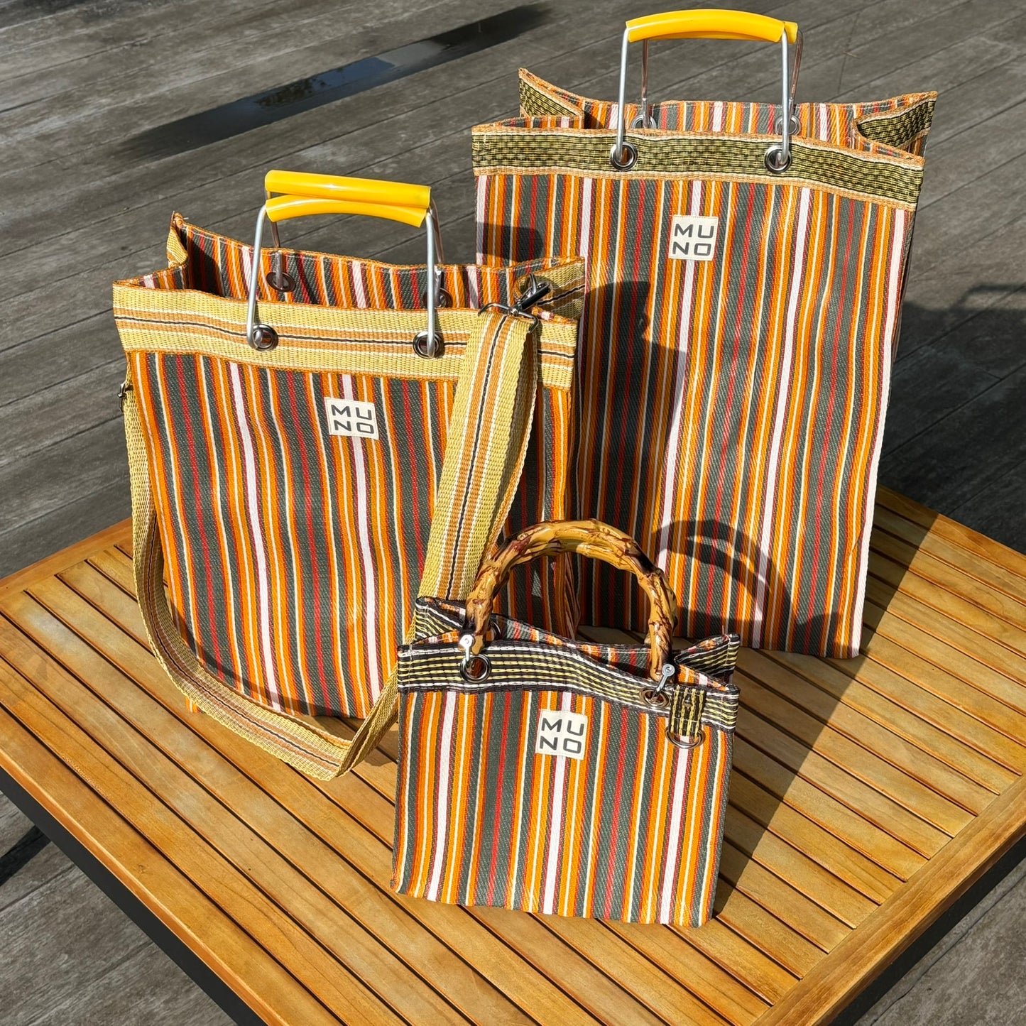 Mini Tote with Bamboo Handle - Sunset Stripe