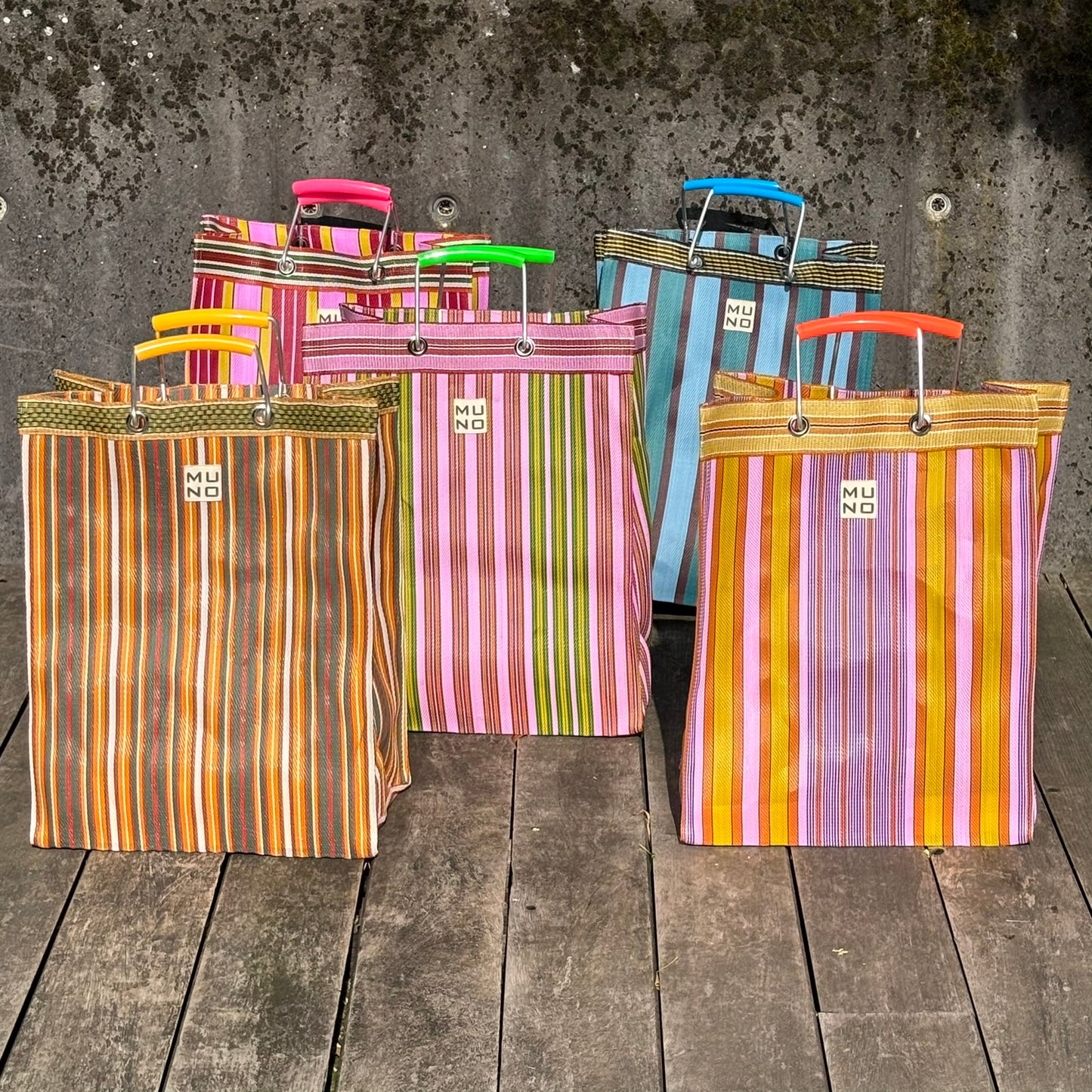 Recycled Nylon Striped Shopper –Lime Zest