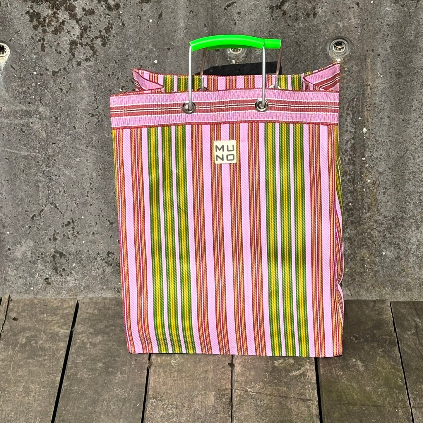 Recycled Nylon Striped Shopper –Lime Zest