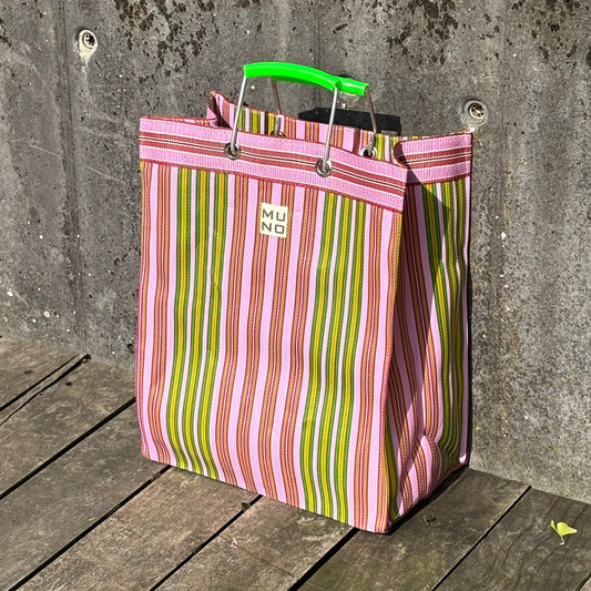 Recycled Nylon Striped Shopper –Lime Zest