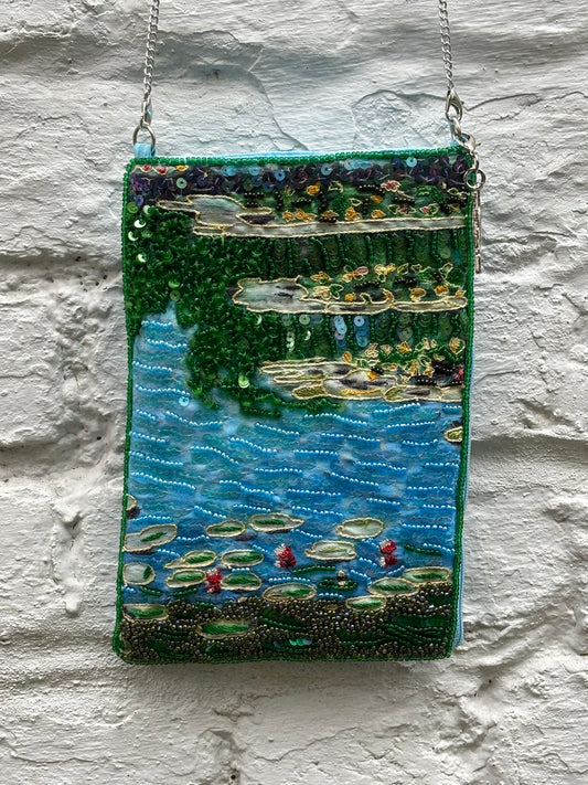Water Lilies  Beaded Silk  Mini Bag