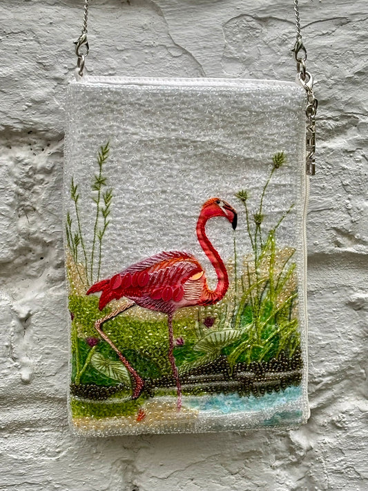 Flamingo Beaded Silk Mini Bag