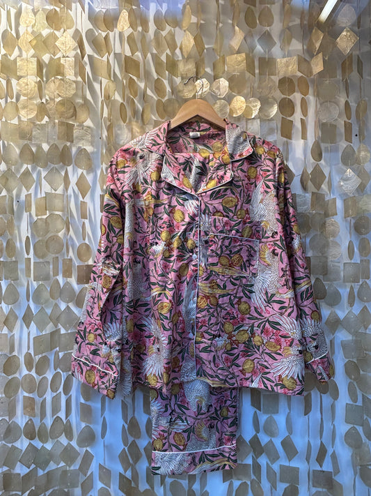 Pink Cranes Indian Cotton Pyjama Set