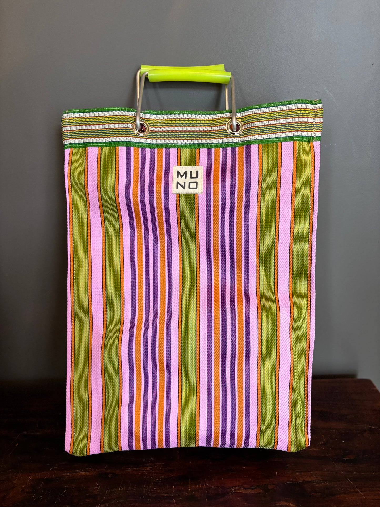 Recycled Nylon Striped Shopper –Lime Zest