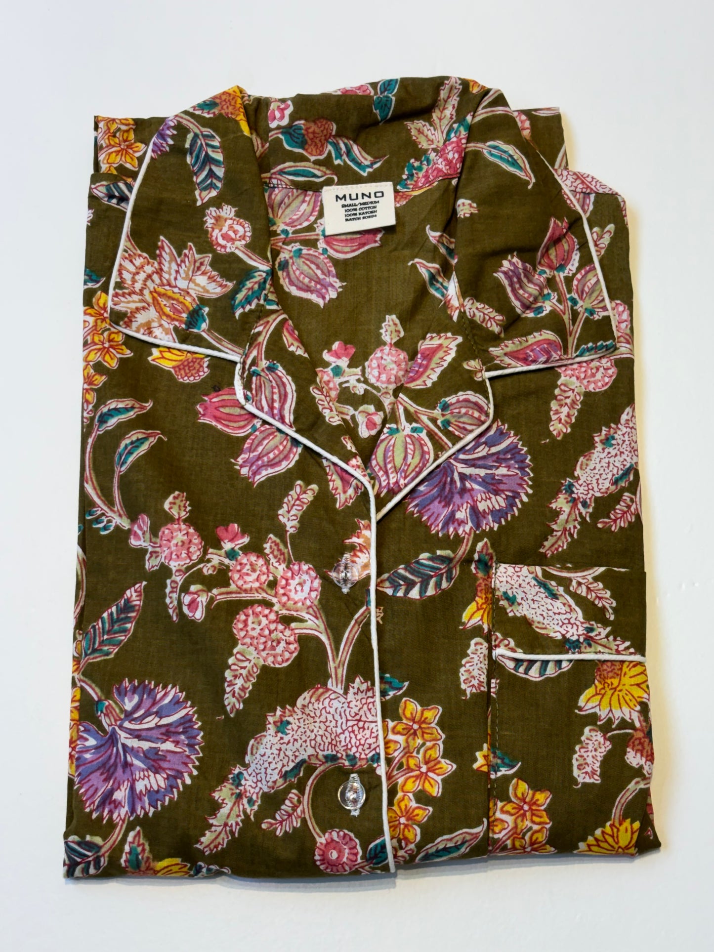 Kakhi Flowered Indian Cotton Sleeping Dress