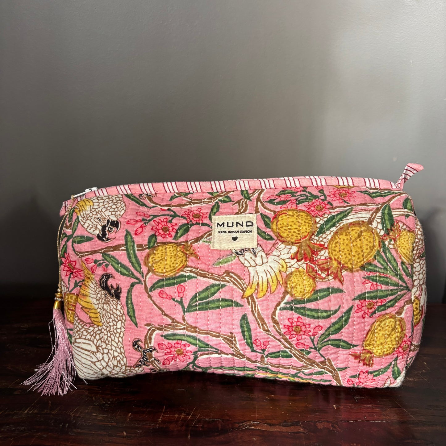 Pink Cotton Toiletry Pouch  - Cranes