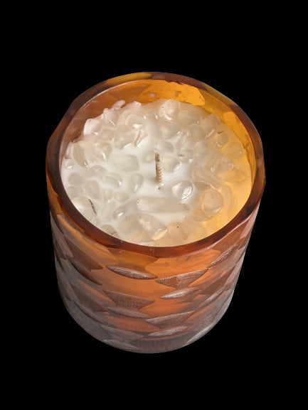Bougie en verre d'inspiration année 20 faite à la main avec pierres précieuses