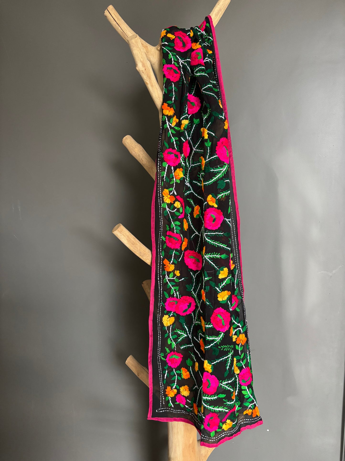 Hand-Embroidered Floral Phulkari Scarf