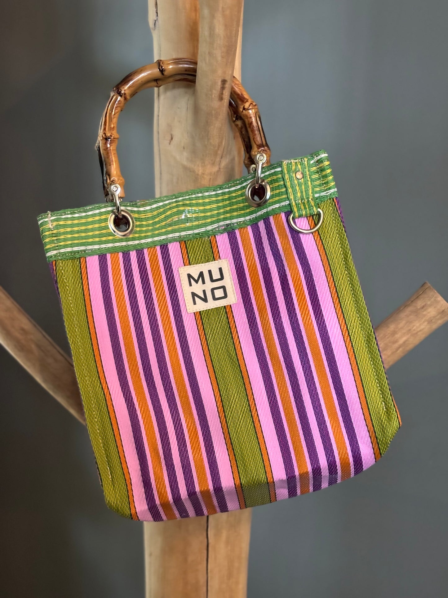 Nylon Mini Tote with Bamboo Handle - Lime Zest