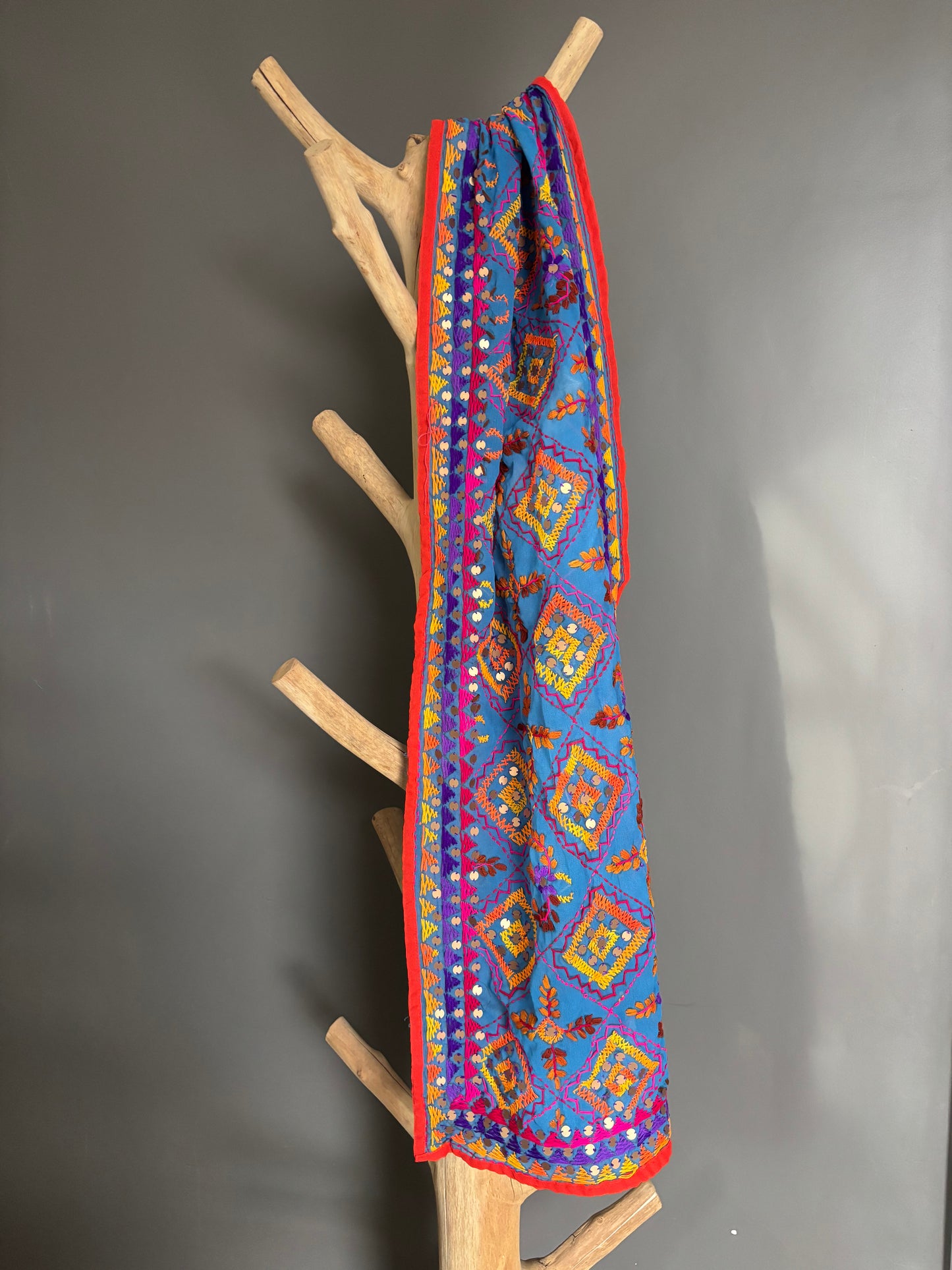 Hand-Embroidered Floral Phulkari Scarf