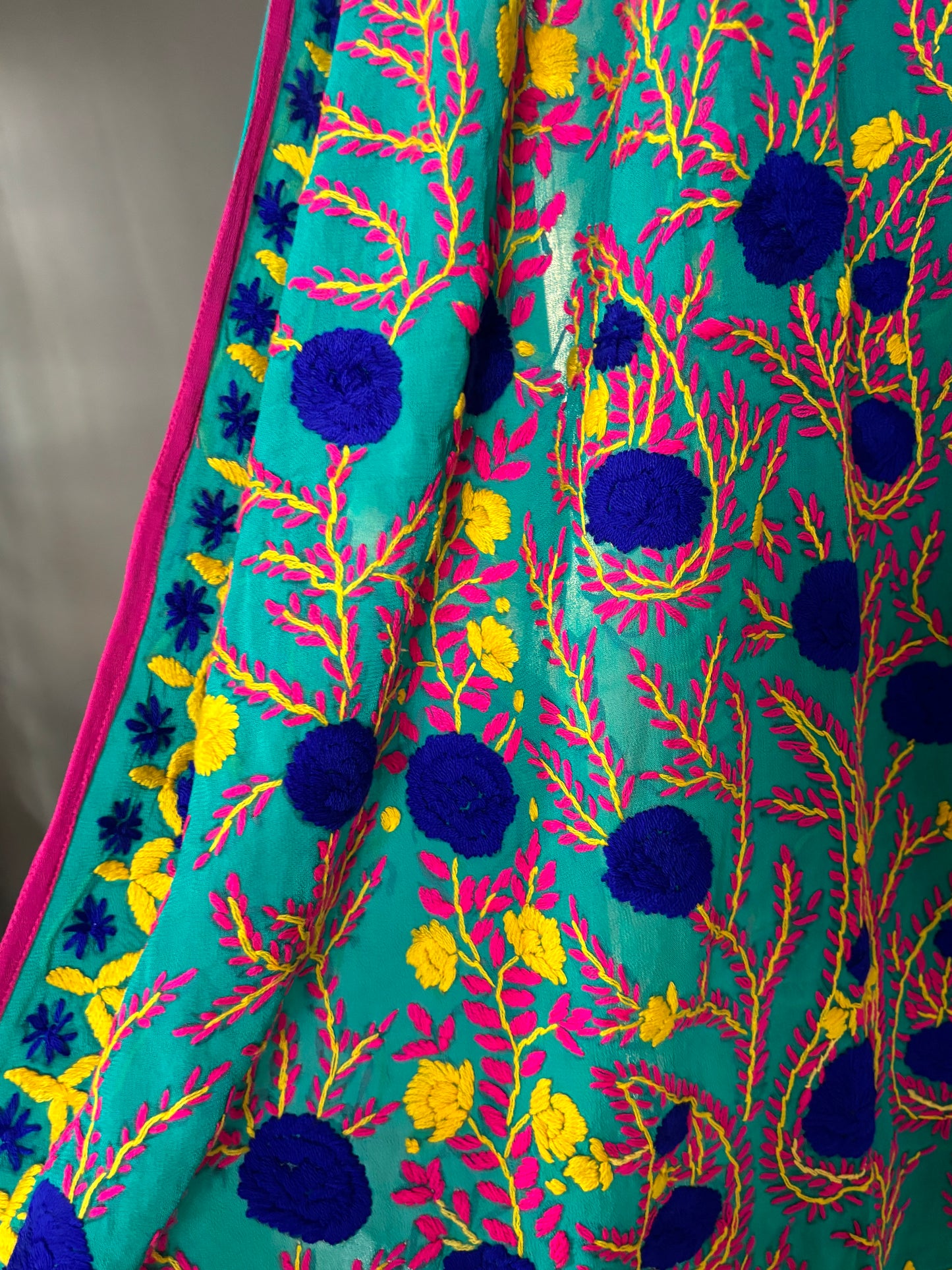 Hand-Embroidered Floral Phulkari Stole