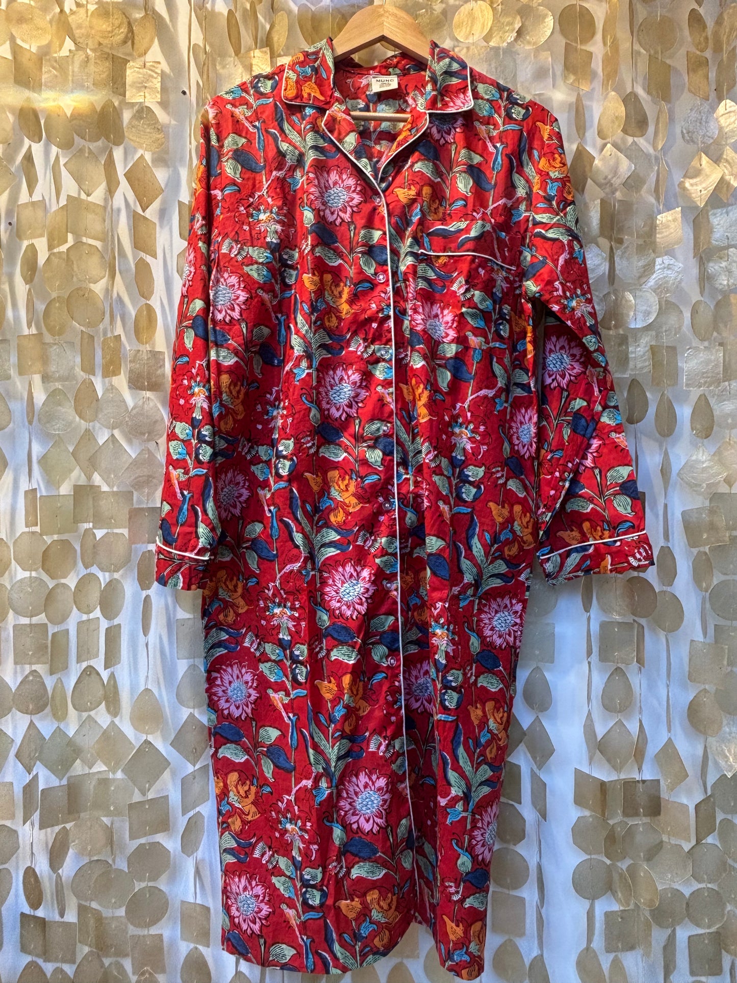 Red Flowered Indian Cotton Sleeping Dress