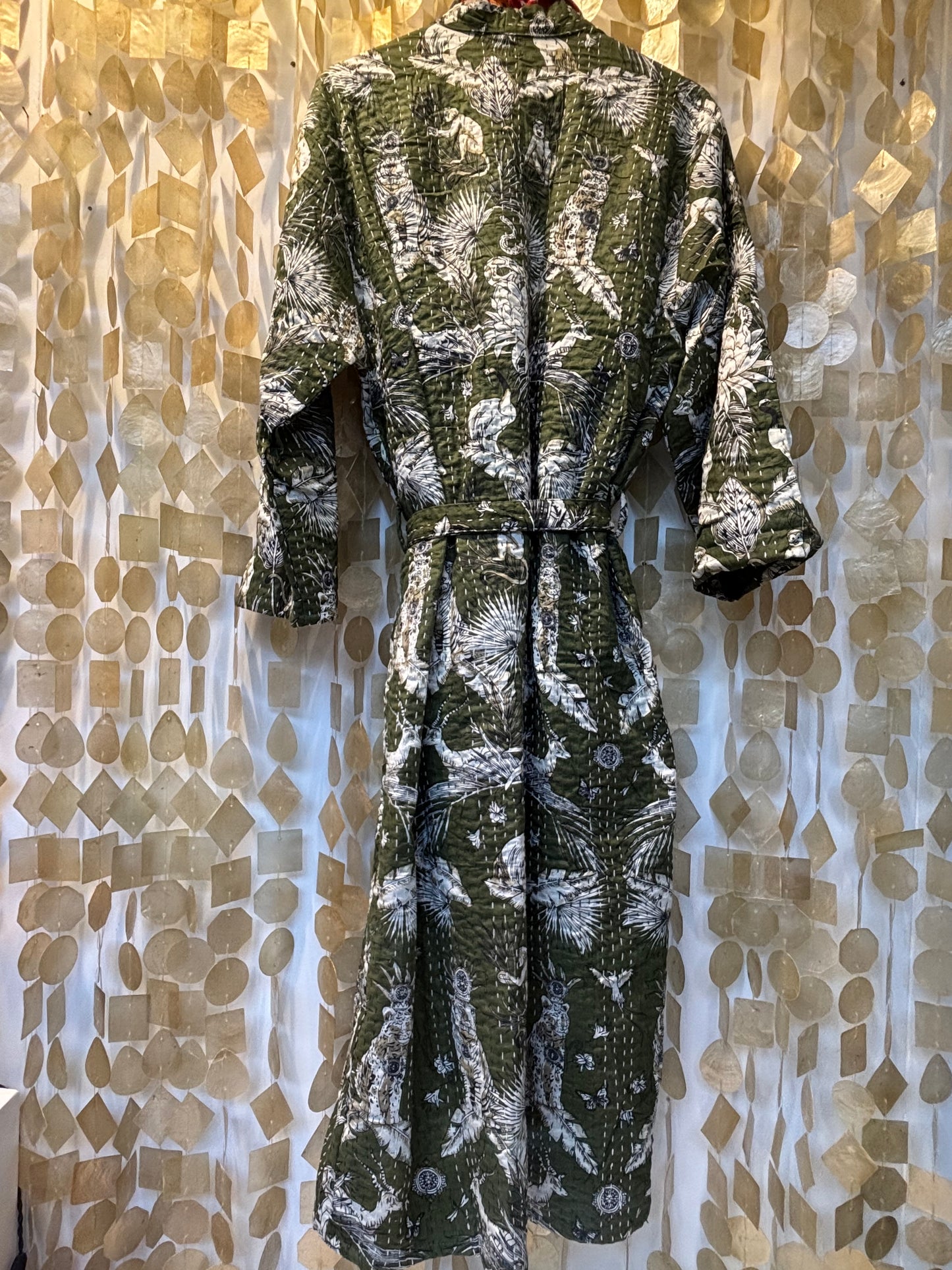 Quilted Cotton Robe with Botanical Print