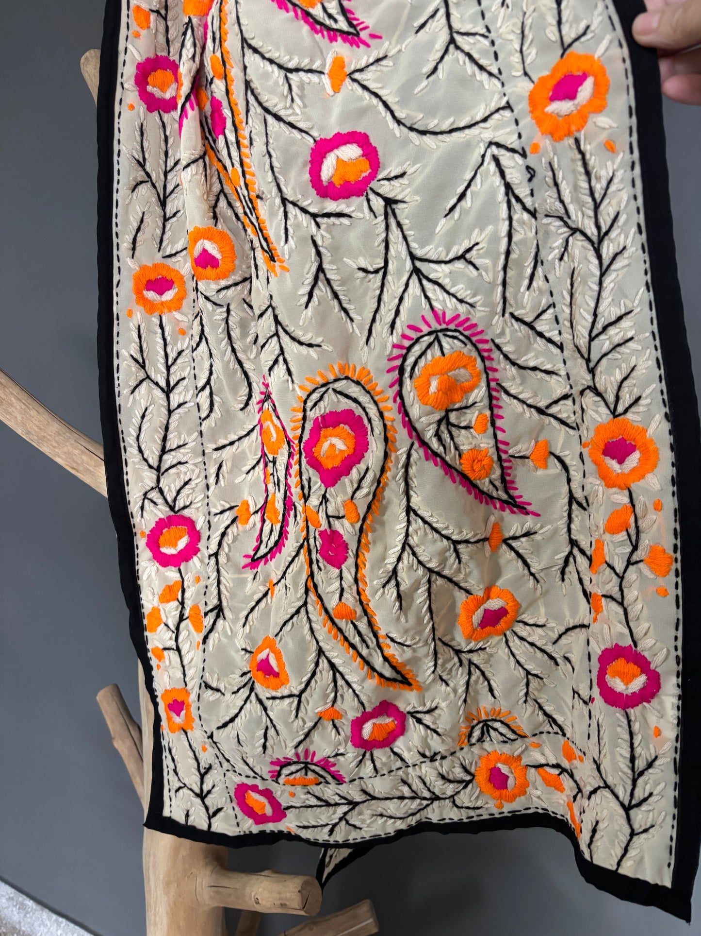 Hand-Embroidered Floral Phulkari Scarf