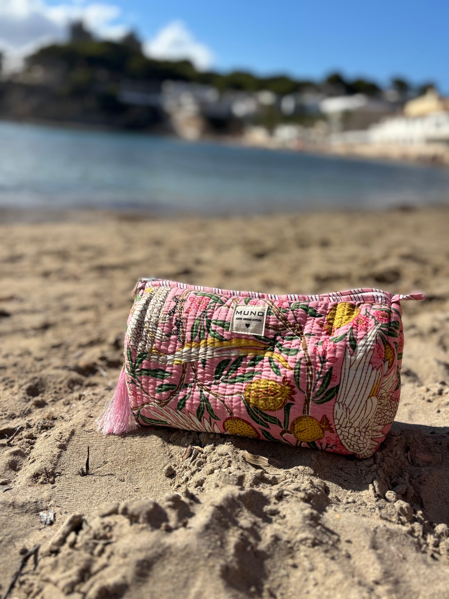 Pink Cotton Toiletry Pouch  - Cranes