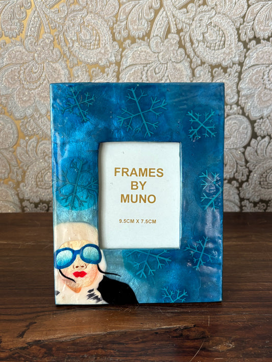 Blue Capiz Shell Small Frame - Snowflakes