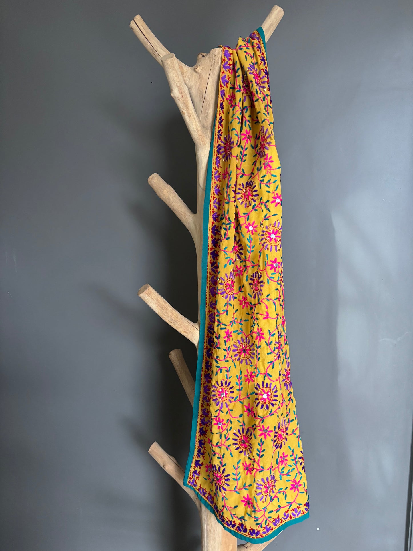 Hand-Embroidered Floral Phulkari Scarf