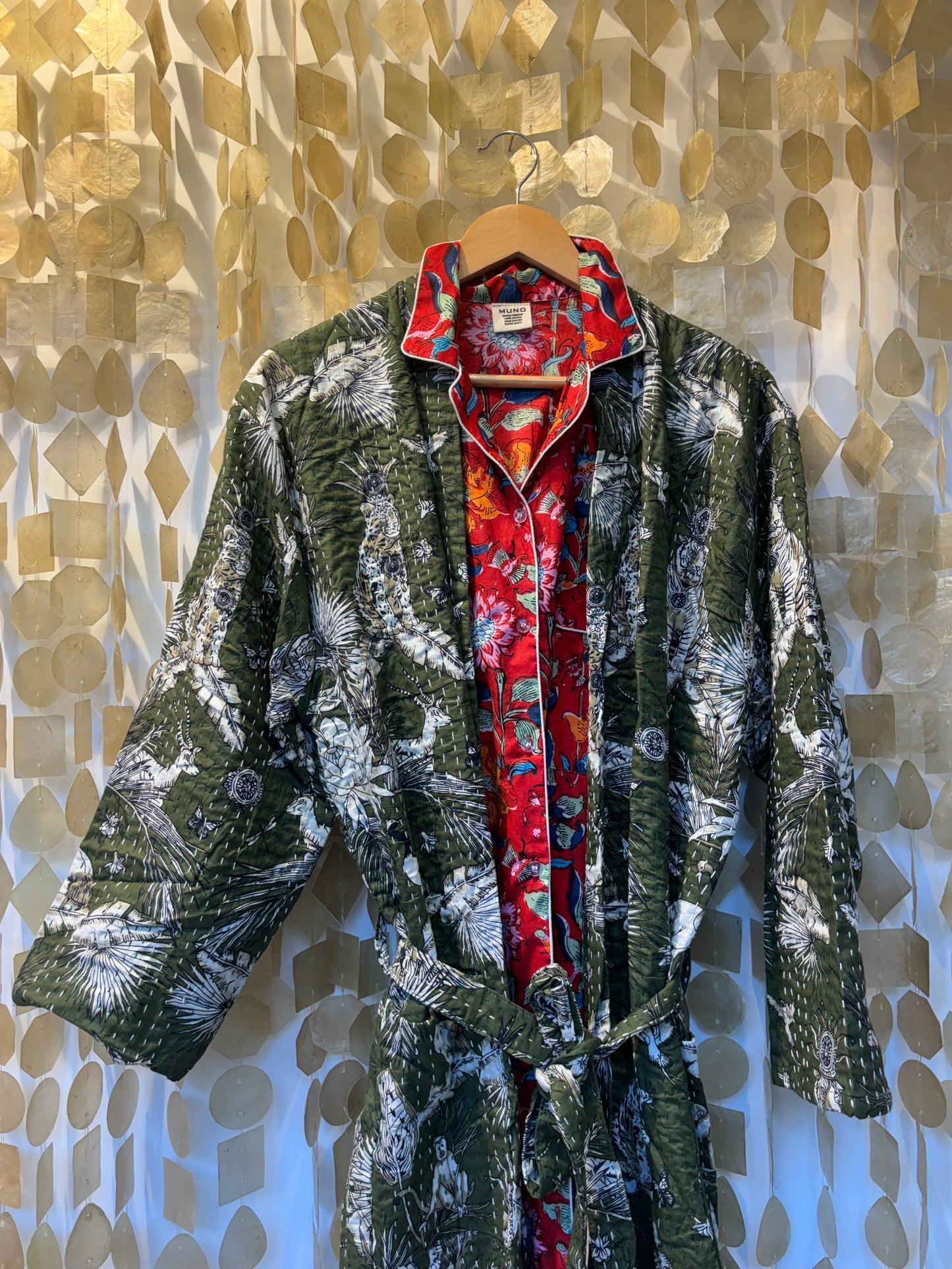 Quilted Cotton Robe with Botanical Print