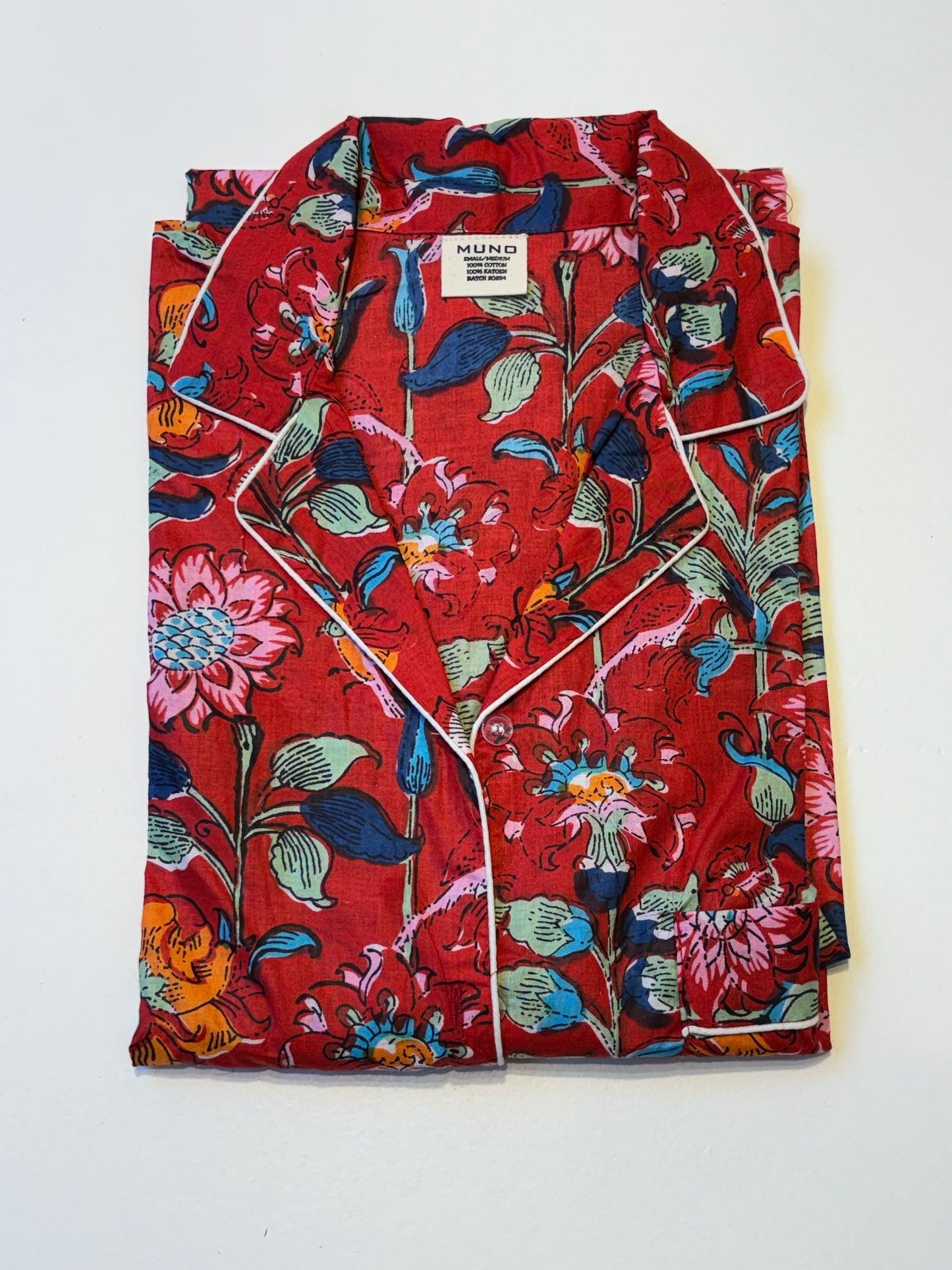 Red Flowered Indian Cotton Sleeping Dress