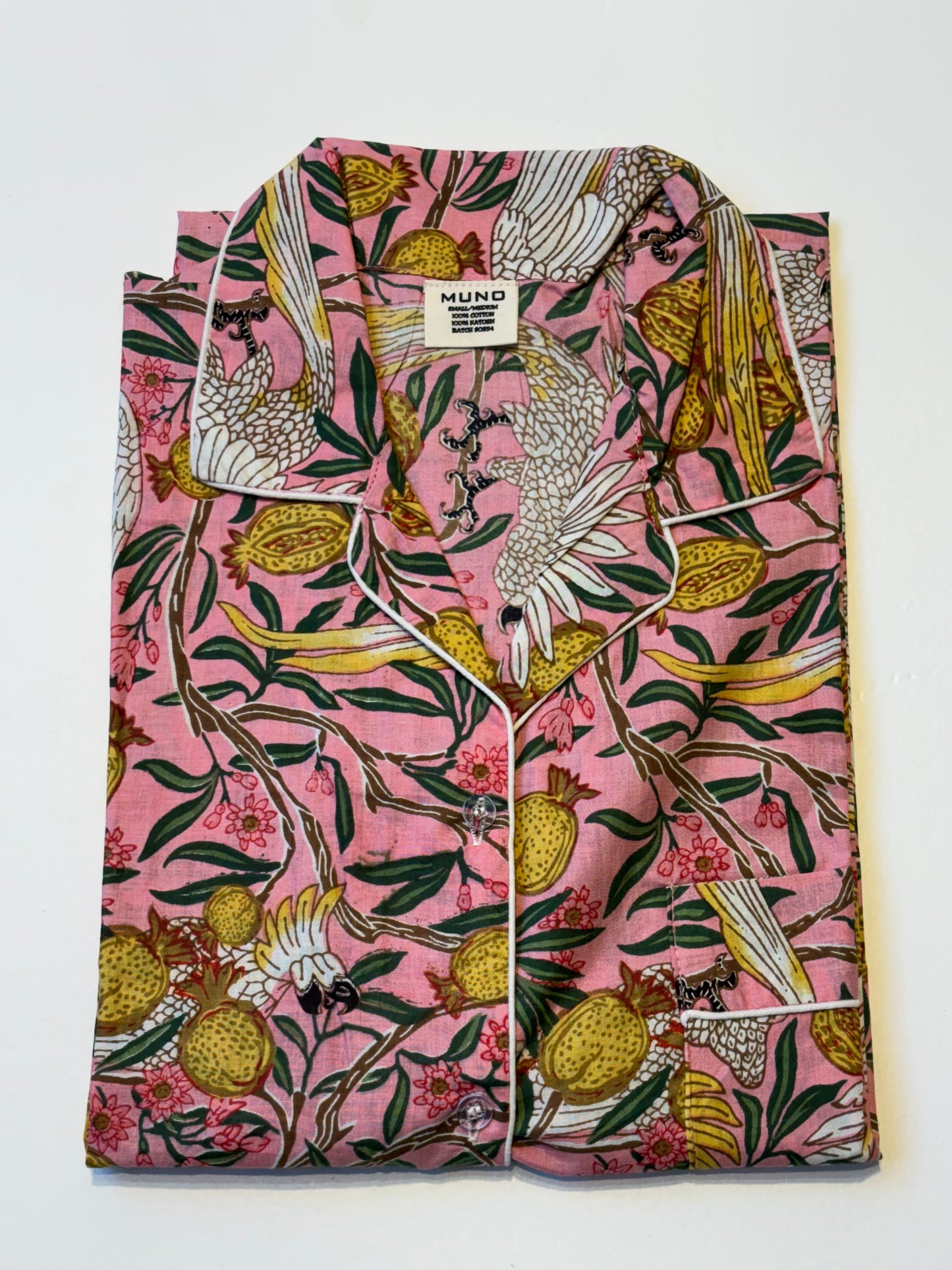 Pink Cranes Indian Cotton Sleeping Dress