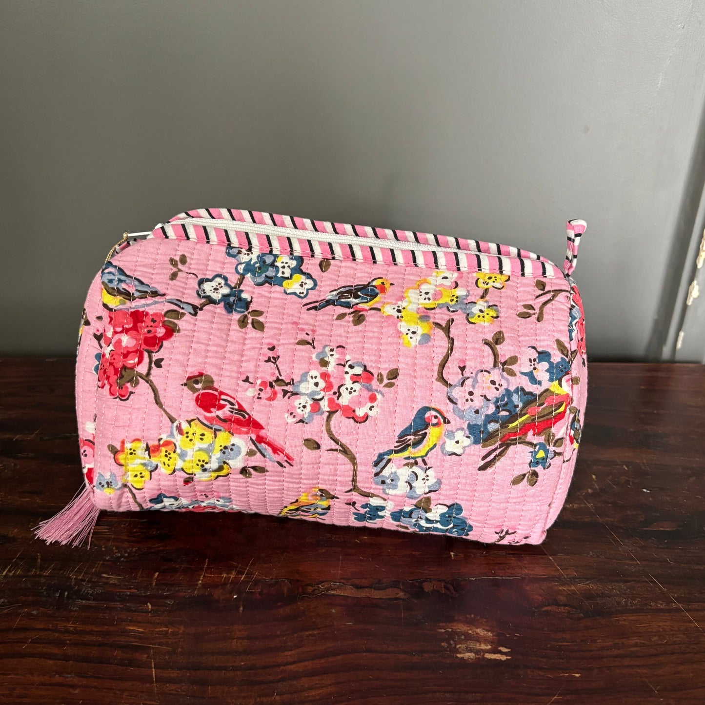 Pink Cotton Toiletry Pouch  - Birds