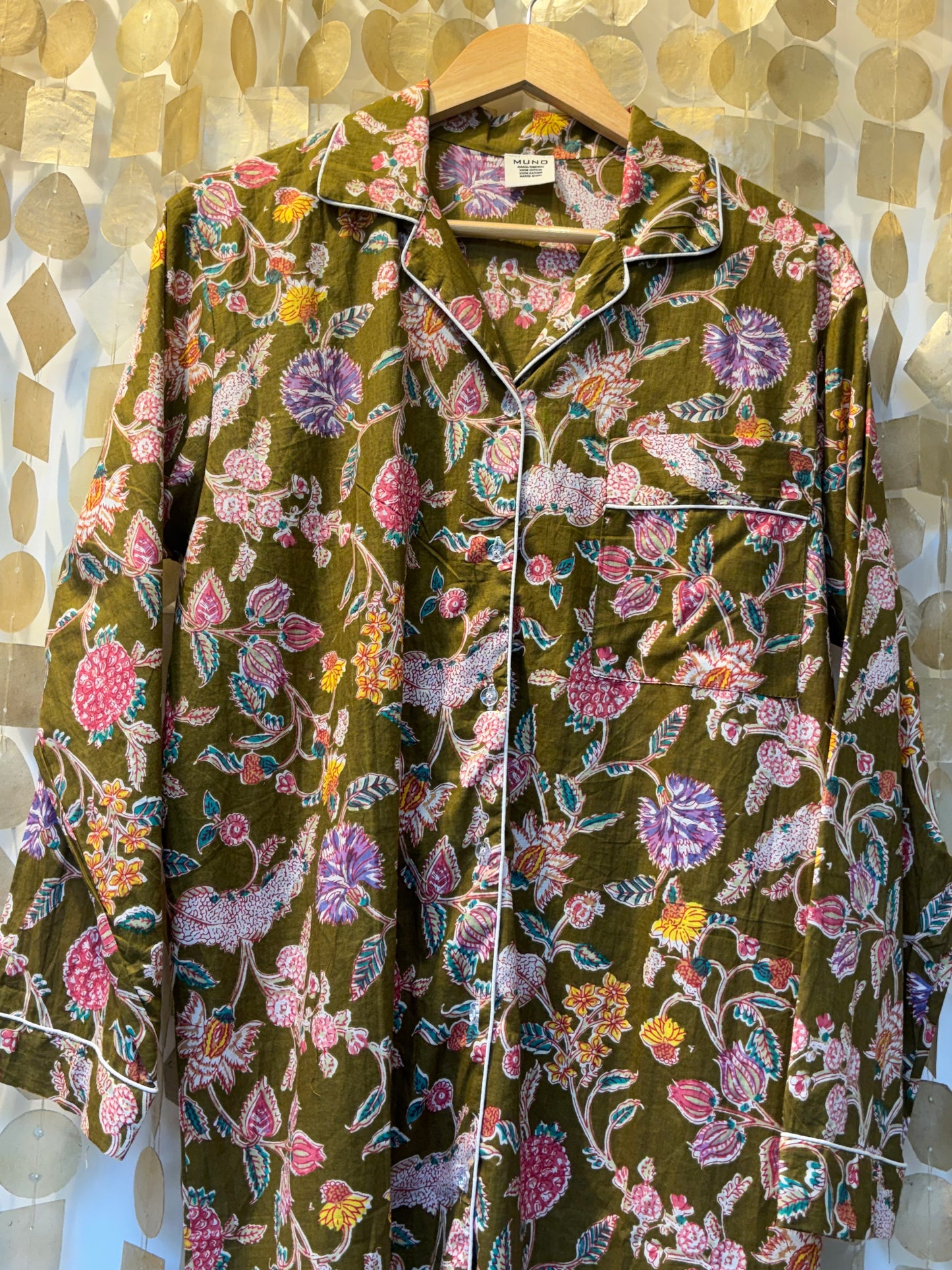 Kakhi Flowered Indian Cotton Sleeping Dress