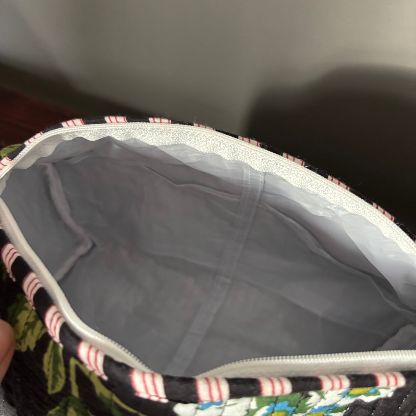 Grey Cotton Toiletry Pouch  - Flowers