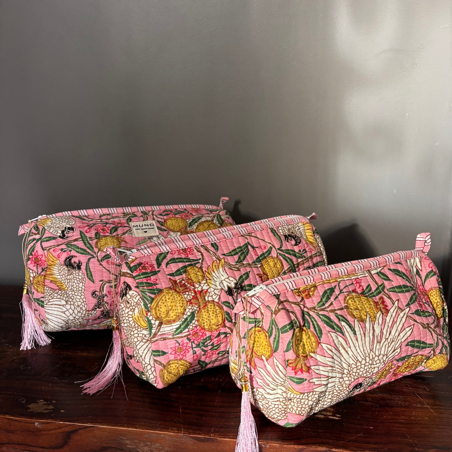 Pink Cotton Toiletry Pouch  - Cranes