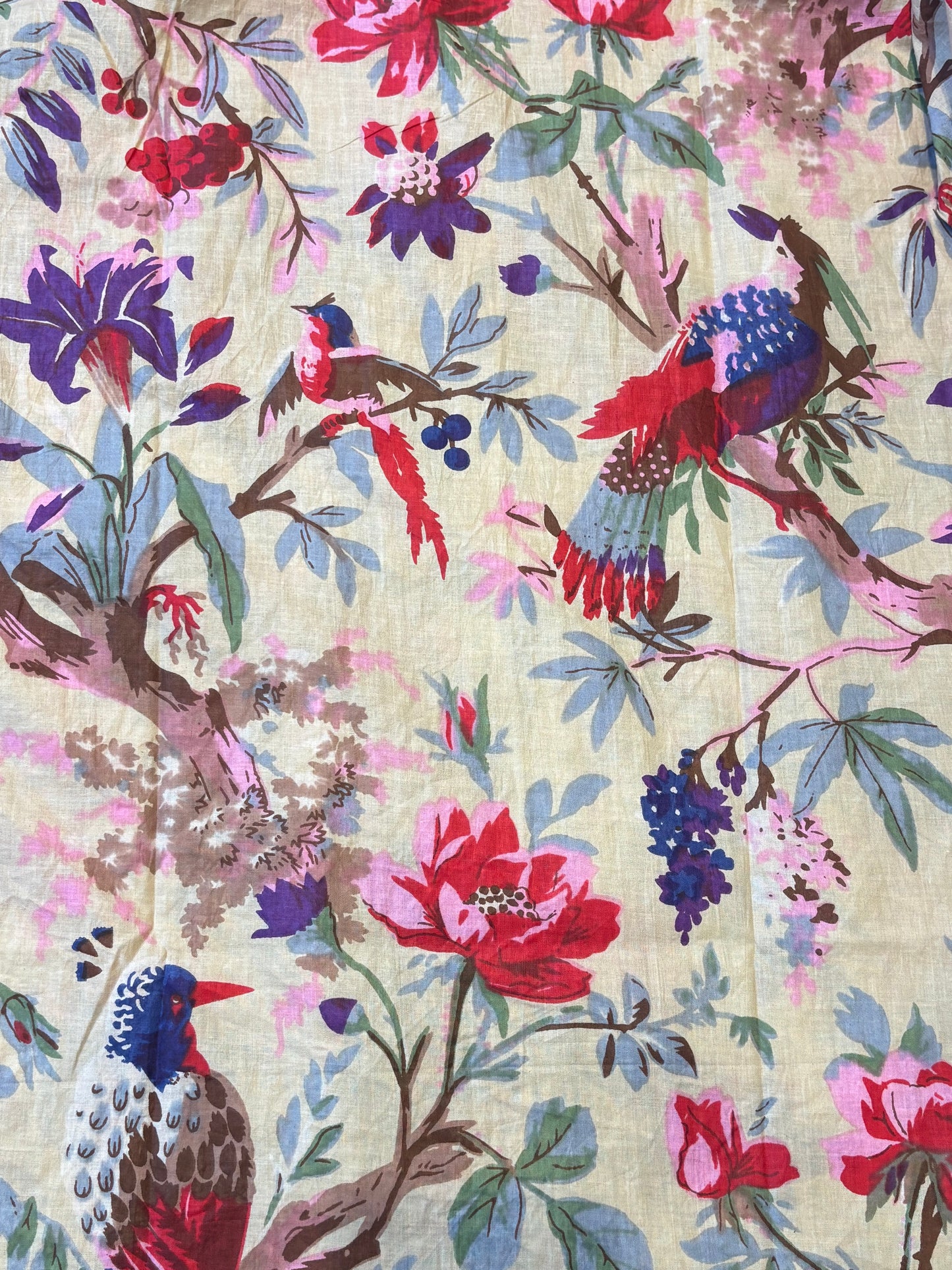 Light Green Flowers and Birds Indian Cotton Sleeping Dress