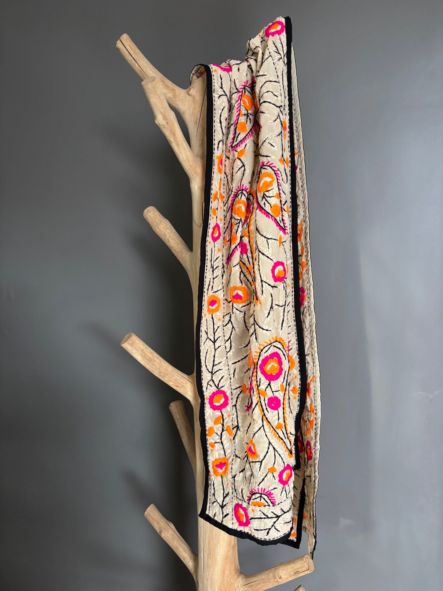 Hand-Embroidered Floral Phulkari Scarf