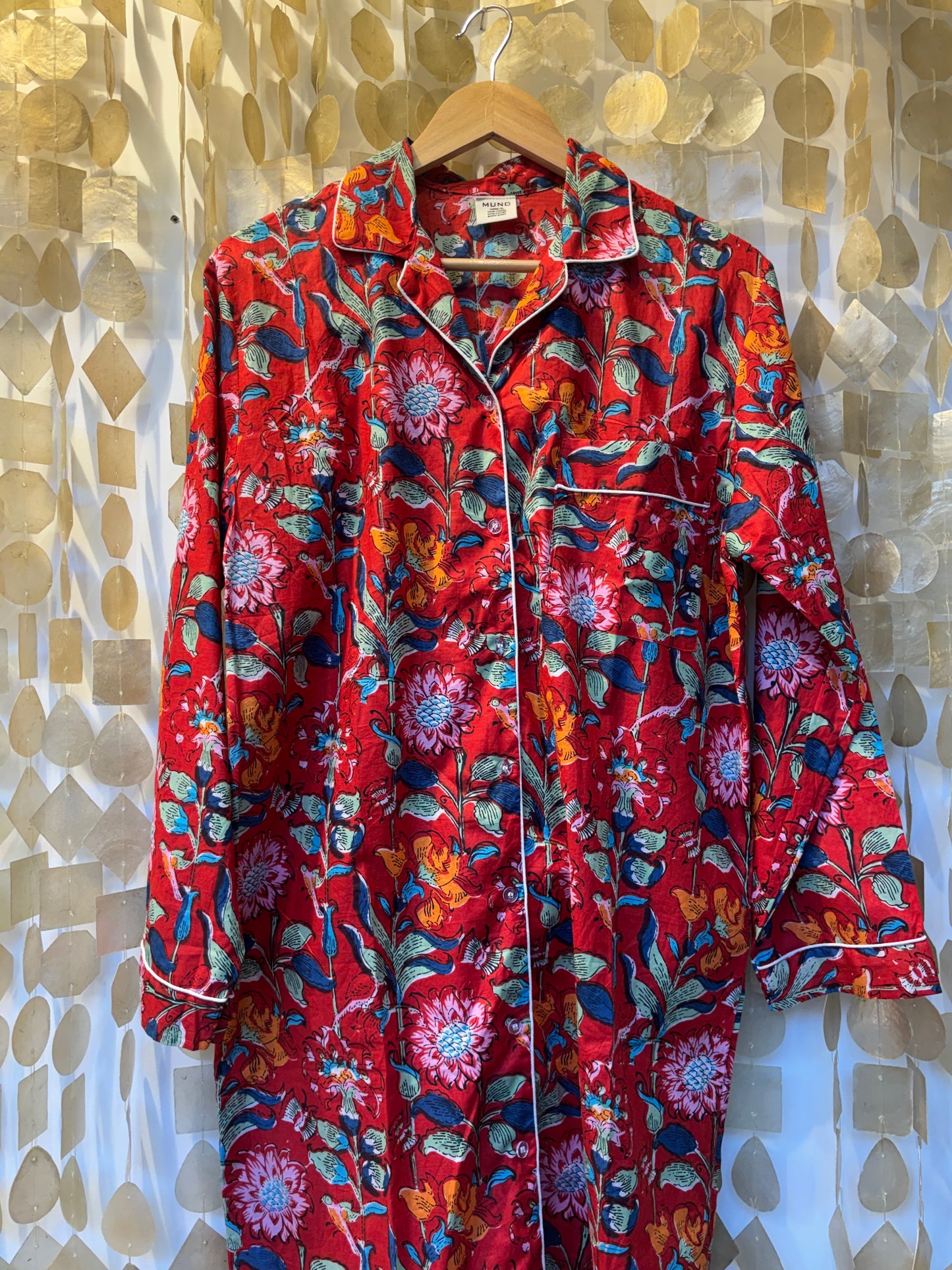 Red Flowered Indian Cotton Sleeping Dress