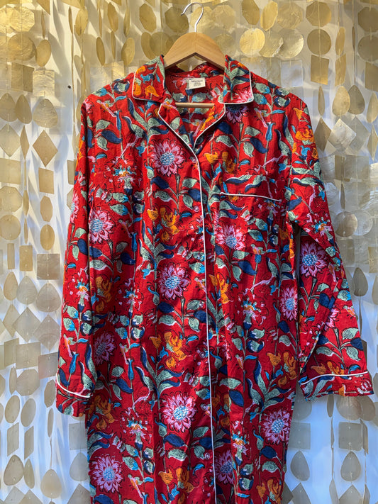 Red Flowered Indian Cotton Sleeping Dress