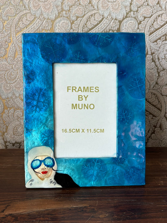 Blue Capiz Shell Large Frame - Snowflakes