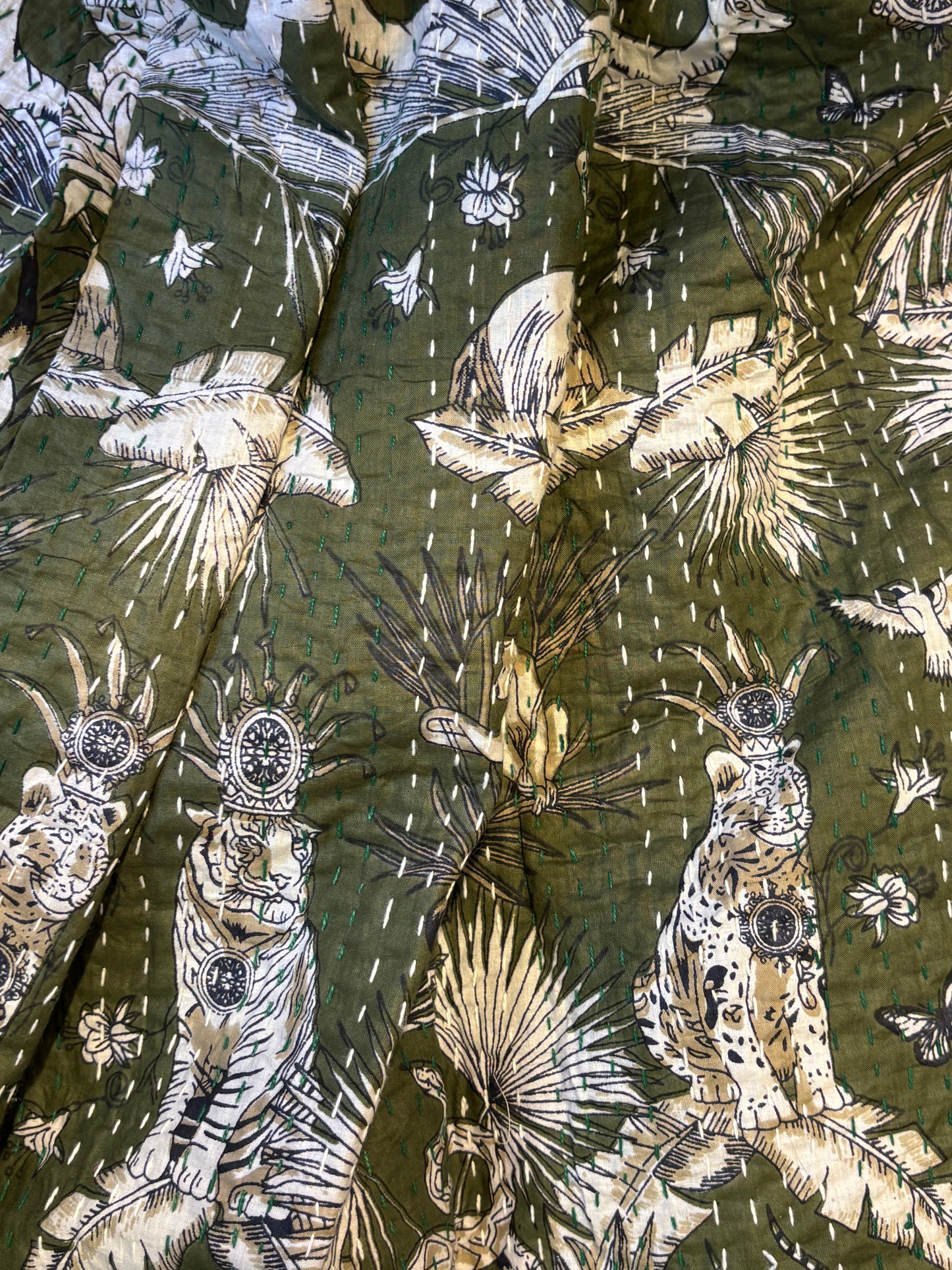 Quilted Cotton Robe with Botanical Print