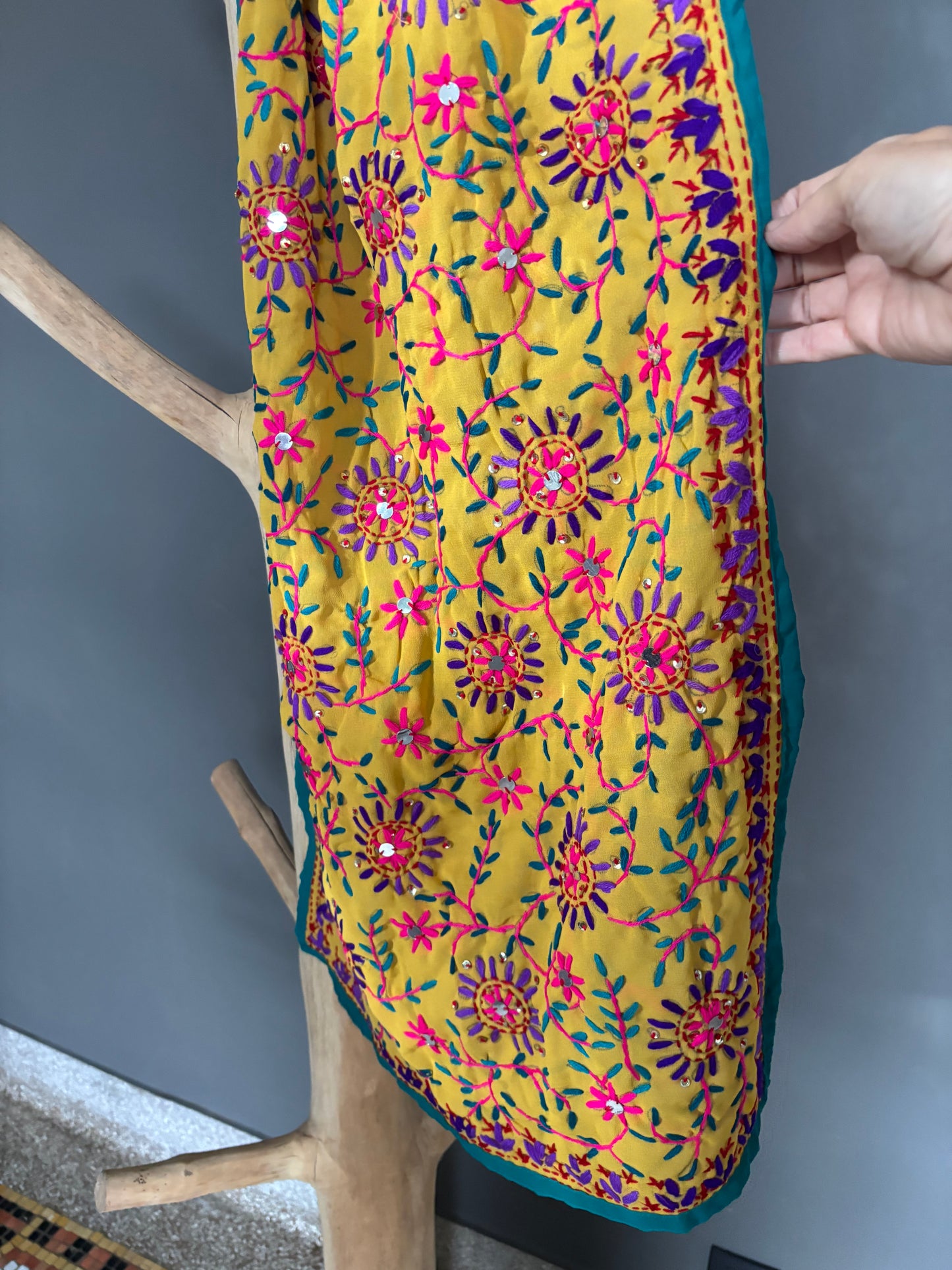 Hand-Embroidered Floral Phulkari Scarf