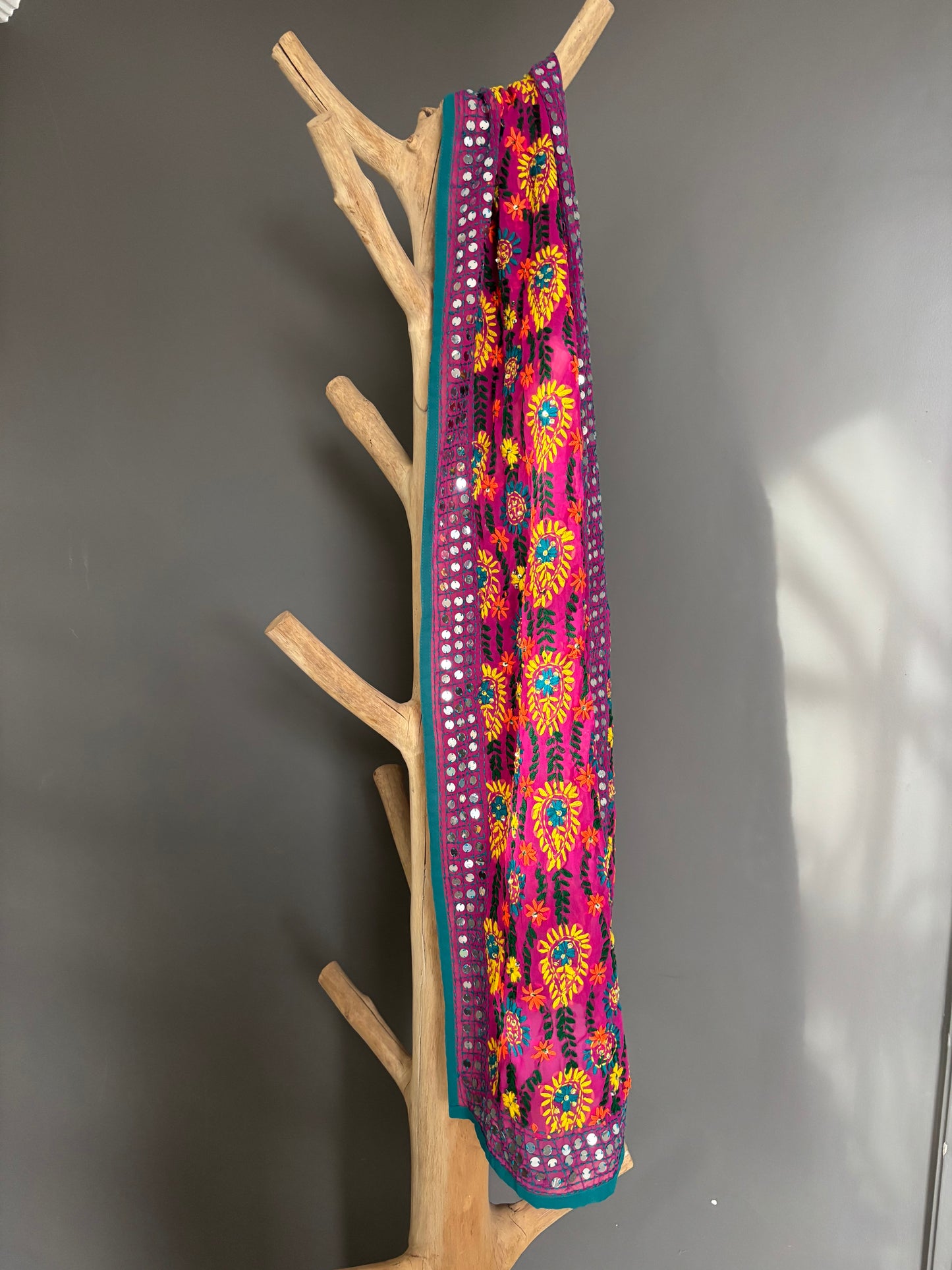 Hand-Embroidered Floral Phulkari Scarf